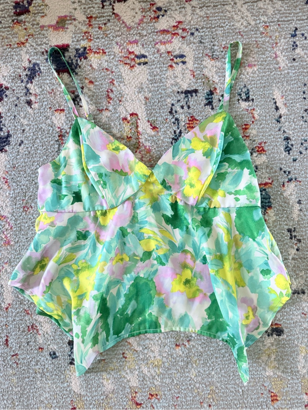 wild fable Floral Satin Cami in Green, Pink and Yellow